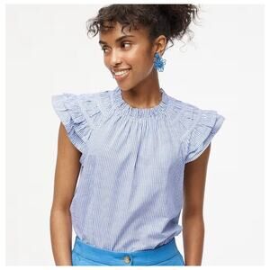 NWT J.Crew Flutter Sleeve Top Blue Stripes Size Small